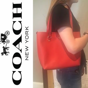 NWOT Dark Orange Coach Zip Top Tote